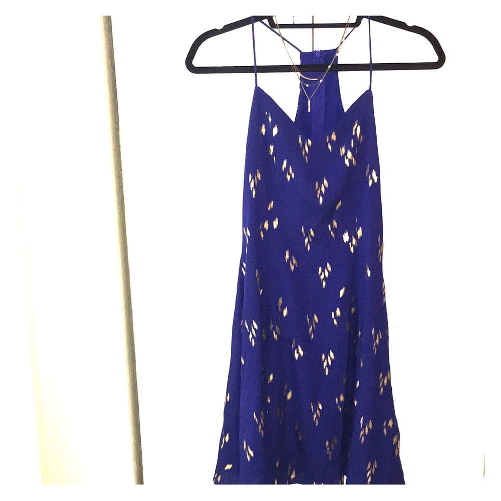 Navy blue racerback fit & flare gold fleck dress